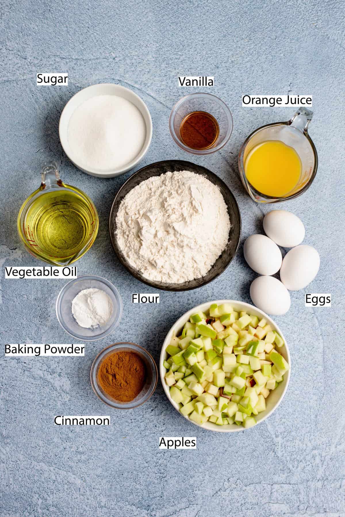 Ingredients for making apple pound cake