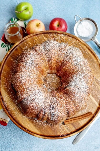 Finished apple pound cake topped with sugar