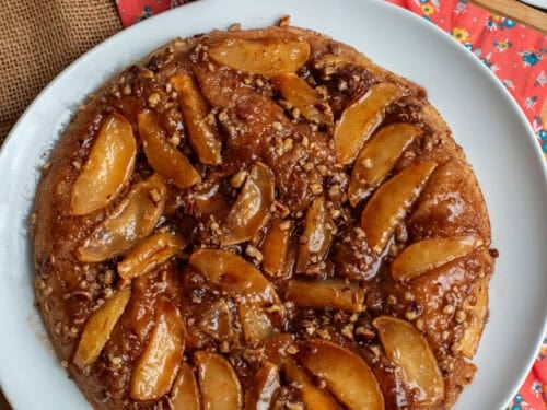 Apple skillet cake on a plate
