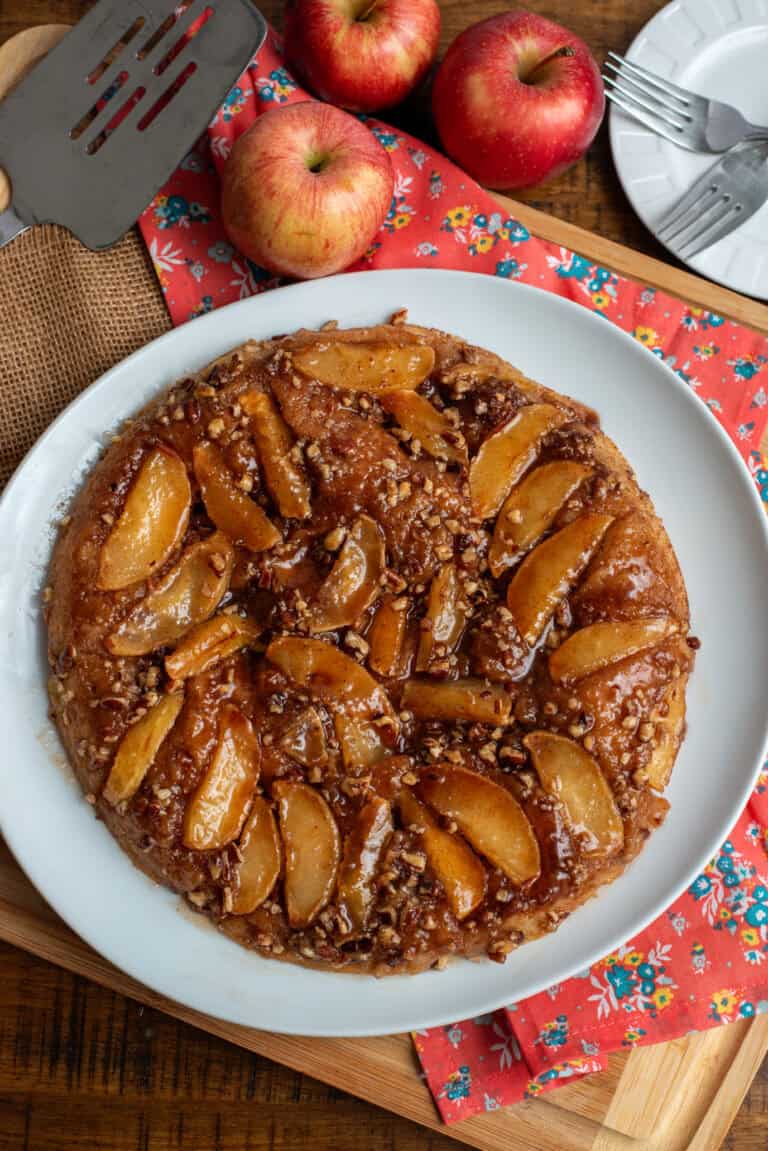 Apple skillet cake on a plate