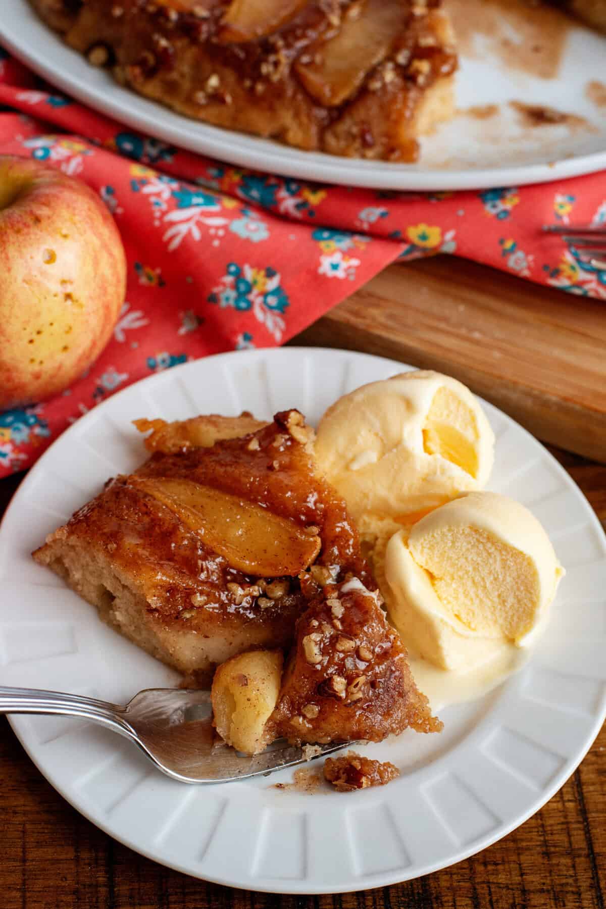 Apple skillet cake served with ice cream
