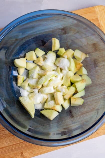 Bowl of diced and peeled apples
