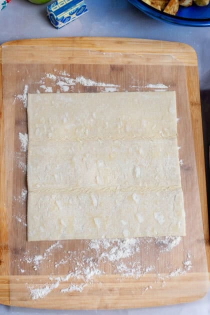 Apple strudel dough on floured surface