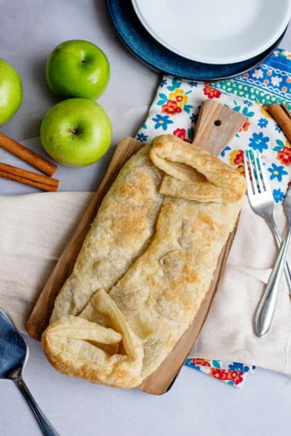 Baked, golden brown apple strudel