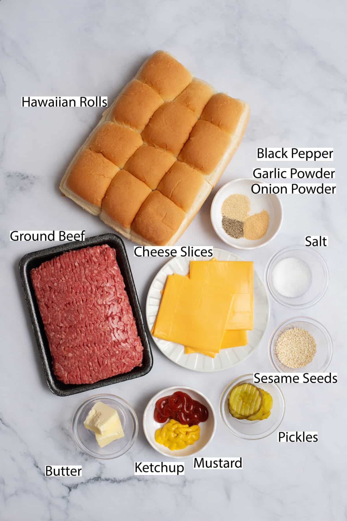Ingredients for cheeseburger sliders