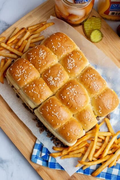 Golden brown and salted cheeseburger sliders