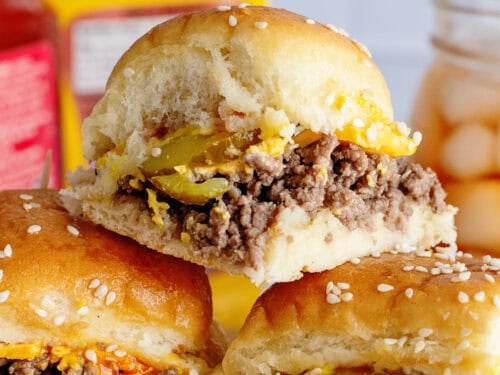 A stack of cheeseburger sliders