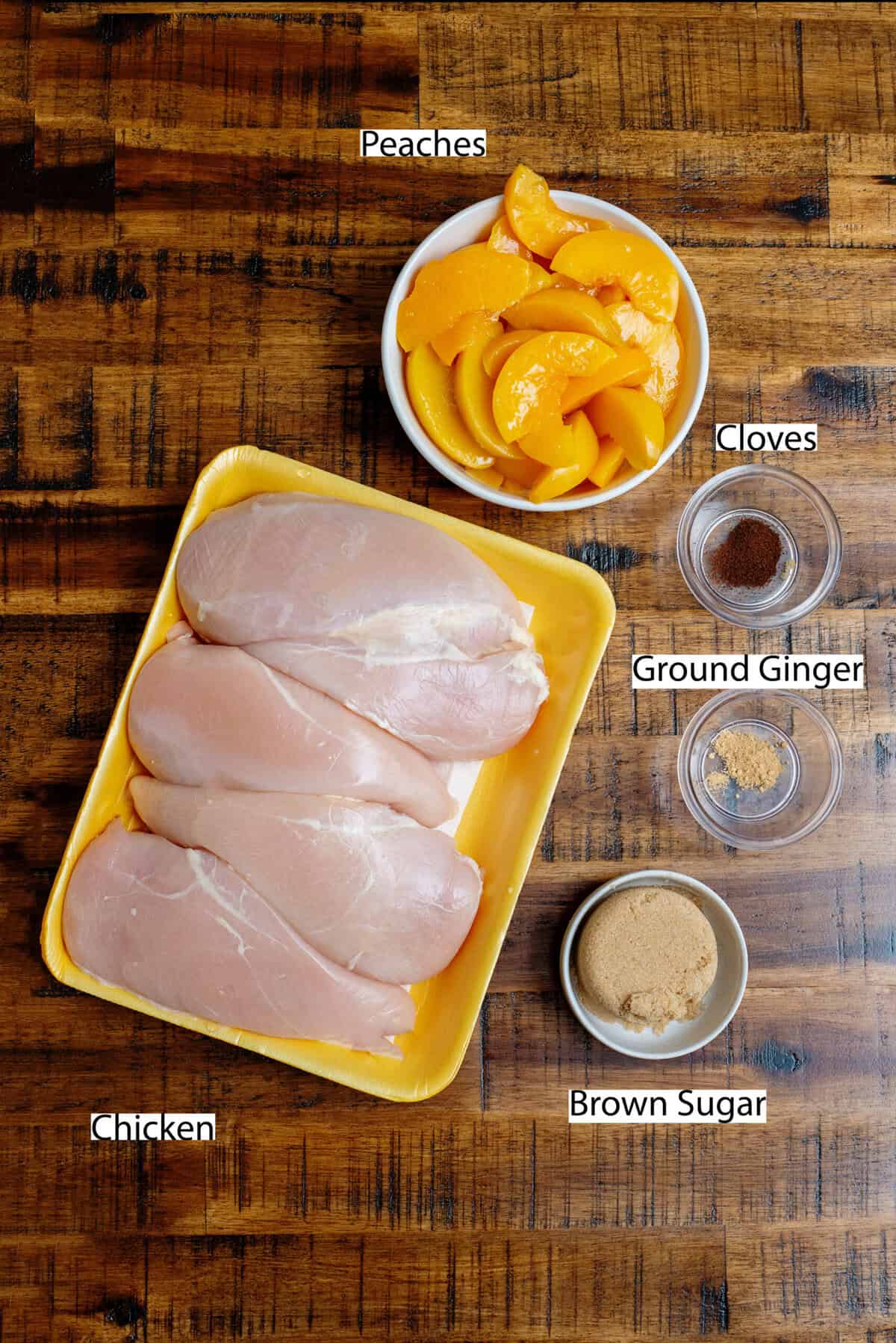 Ingredients for ginger peach chicken