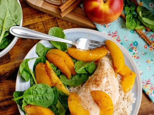 A plate of ginger peach chicken