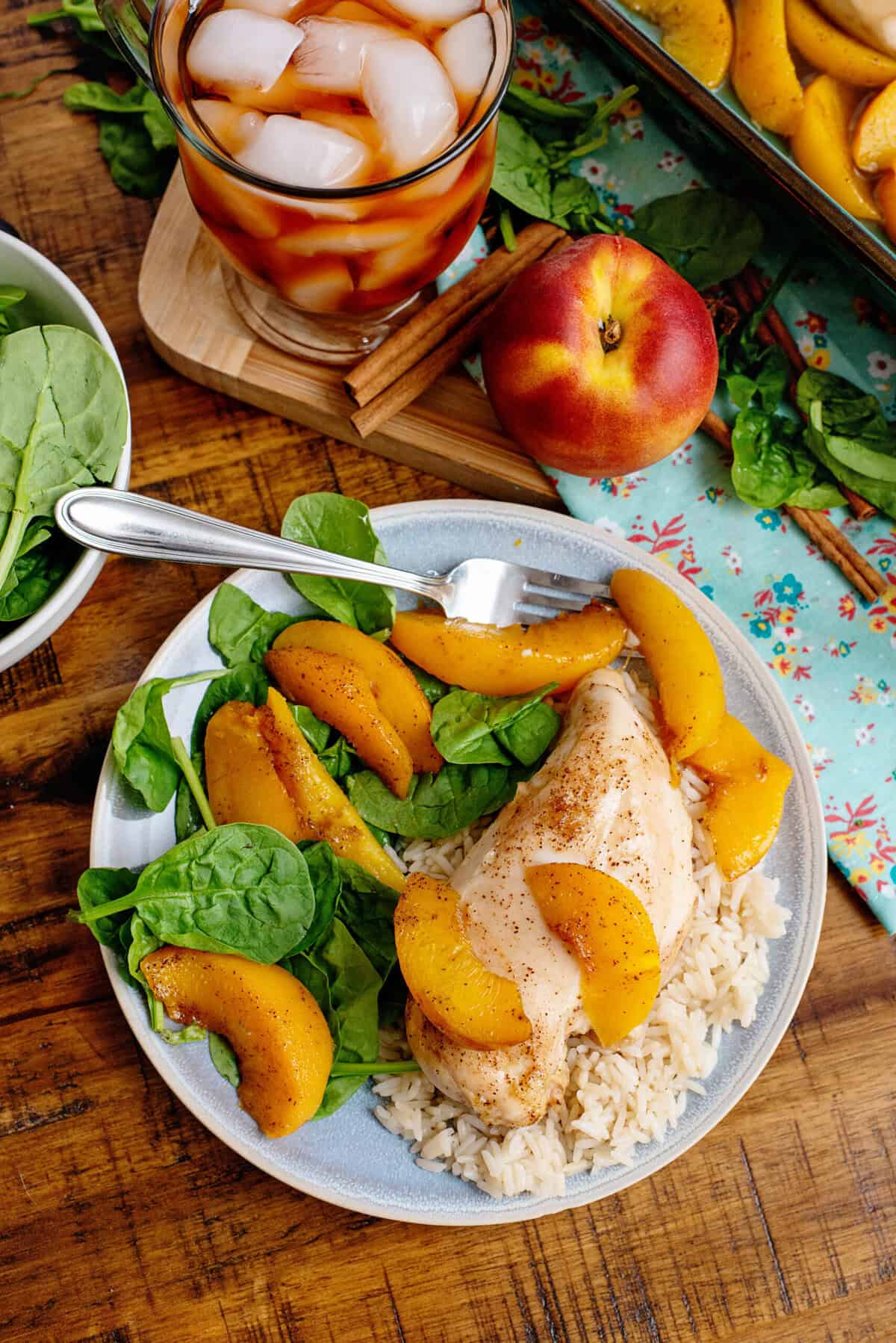A plate of ginger peach chicken
