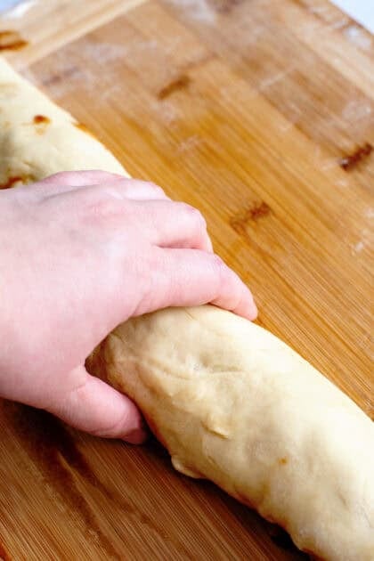 Apple cinnamon roll dough rolled into a log