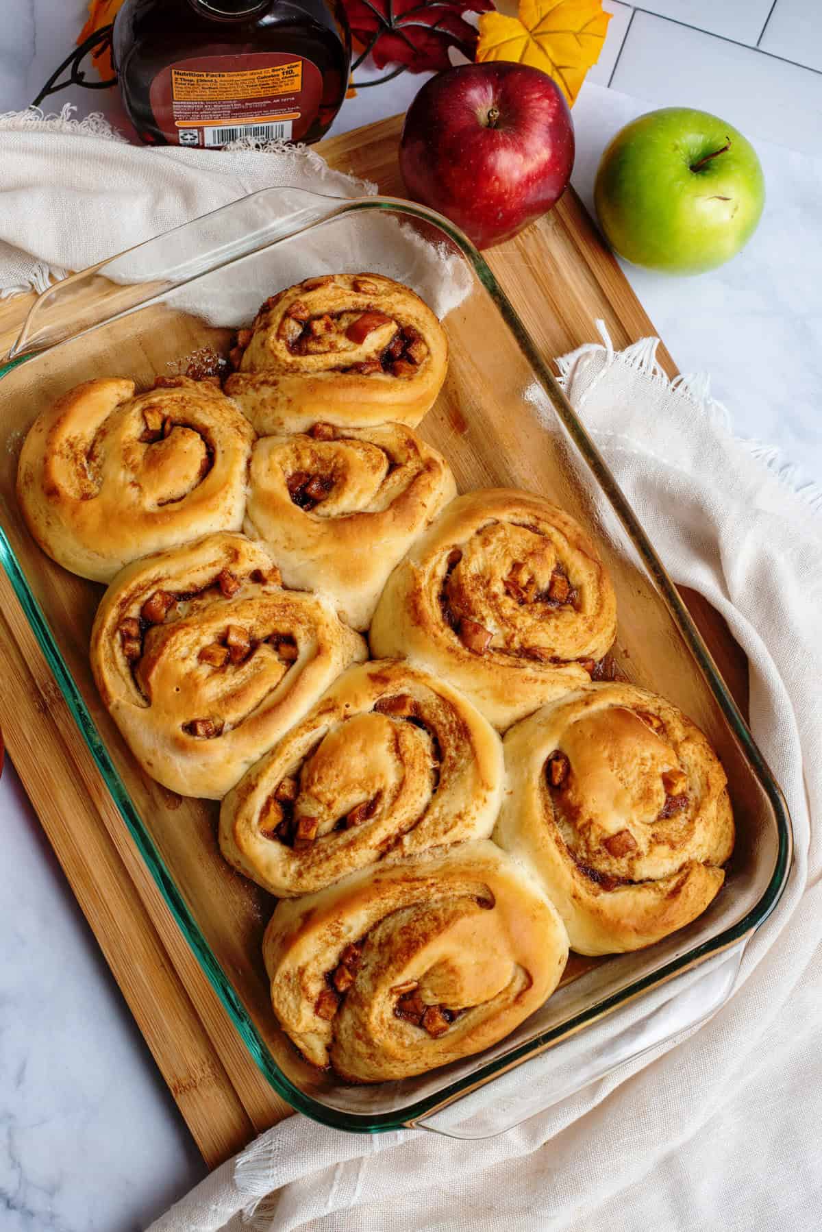 Baked pan of apple cinnamon rolls