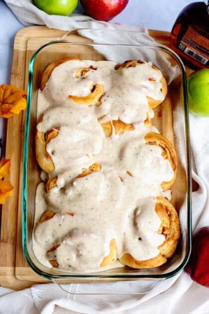 Apple Cinnamon Rolls in a baking pan