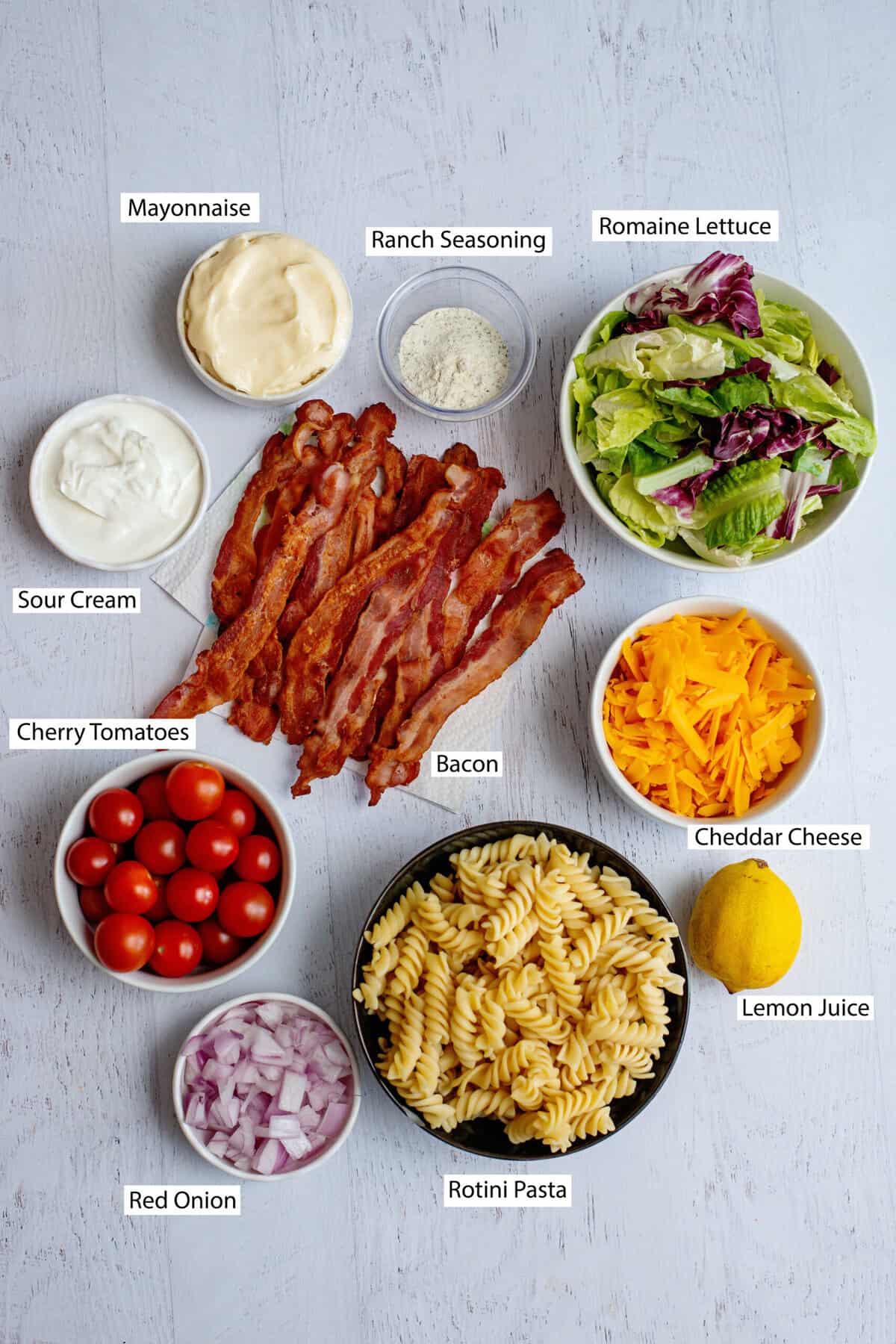 Ingredients for BLT pasta salad