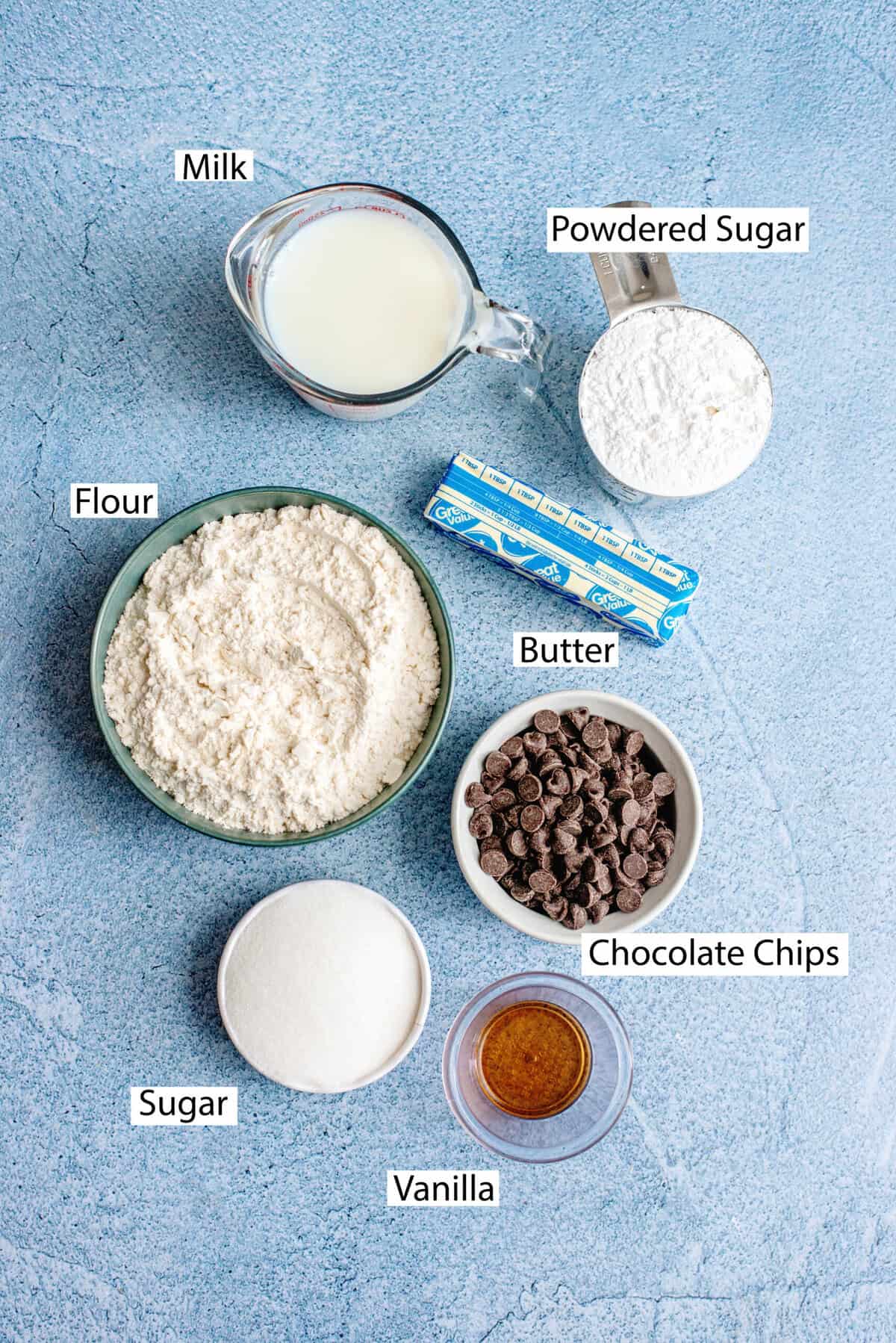 Ingredients for chocolate chip biscuits