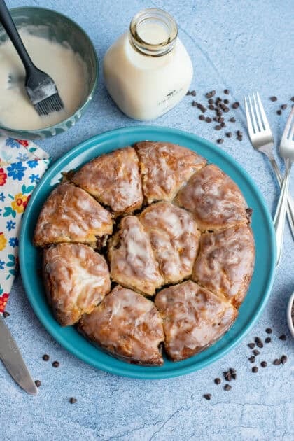 A plate of chocolate chip biscuits