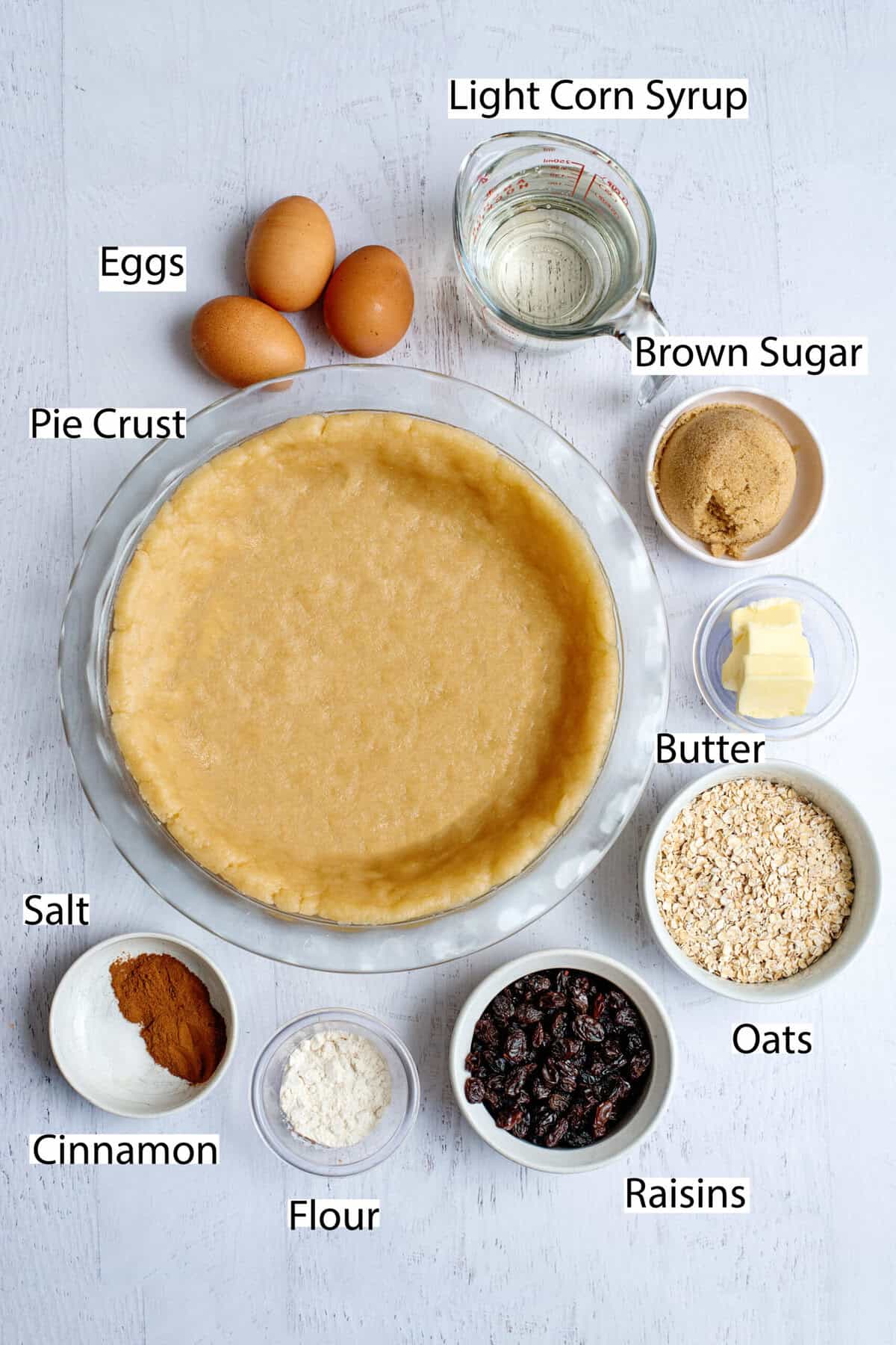 Ingredients for oatmeal raisin cookie pie