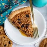 A slice of oatmeal raisin cookie pie