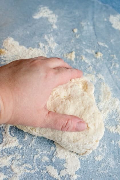Kneading the easy homemade biscuit dough
