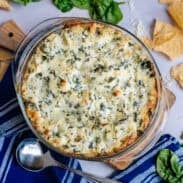 A bowl of spinach artichoke dip