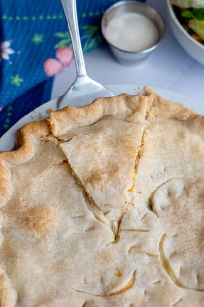 Sliced cheesy chicken pot pie
