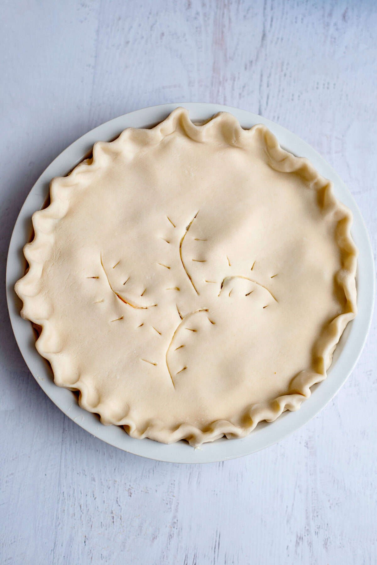 Second cheesy chicken pot pie crust, crimped