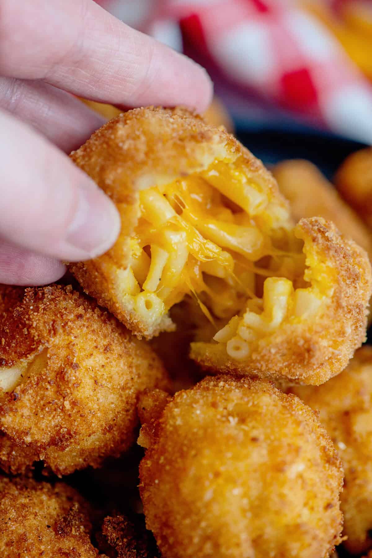 Pulling open a mac and cheese ball