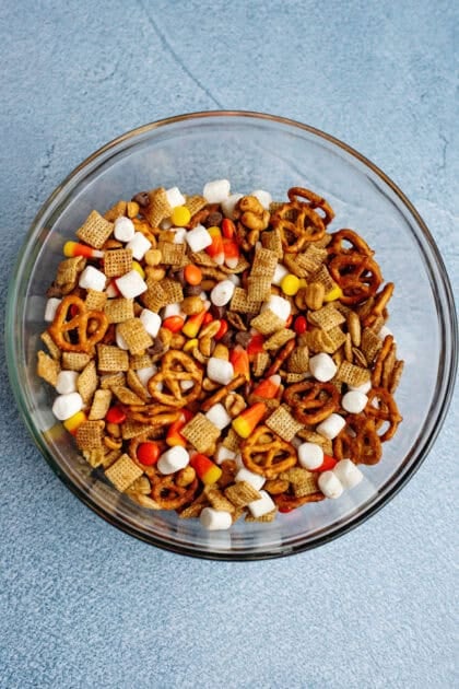 Fall snack mix all mixed 