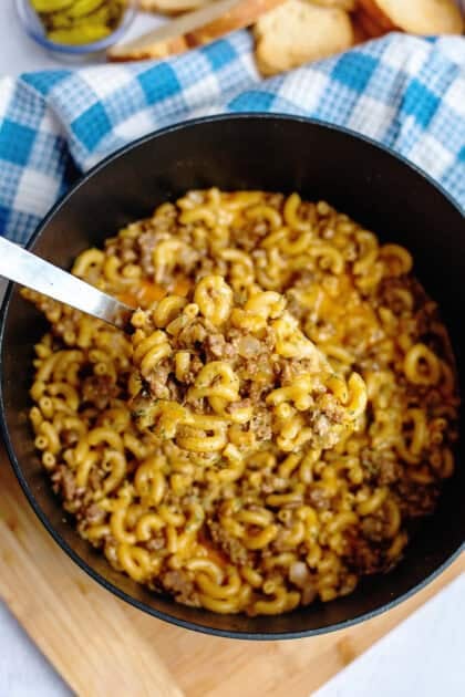 A finished batch of homemade hamburger helper