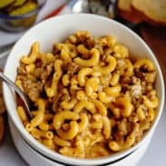 A small bowl of homemade hamburger helper