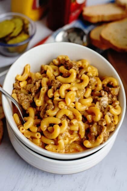 A small bowl of homemade hamburger helper