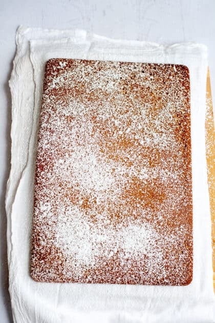 Baked pumpkin roll on a towel