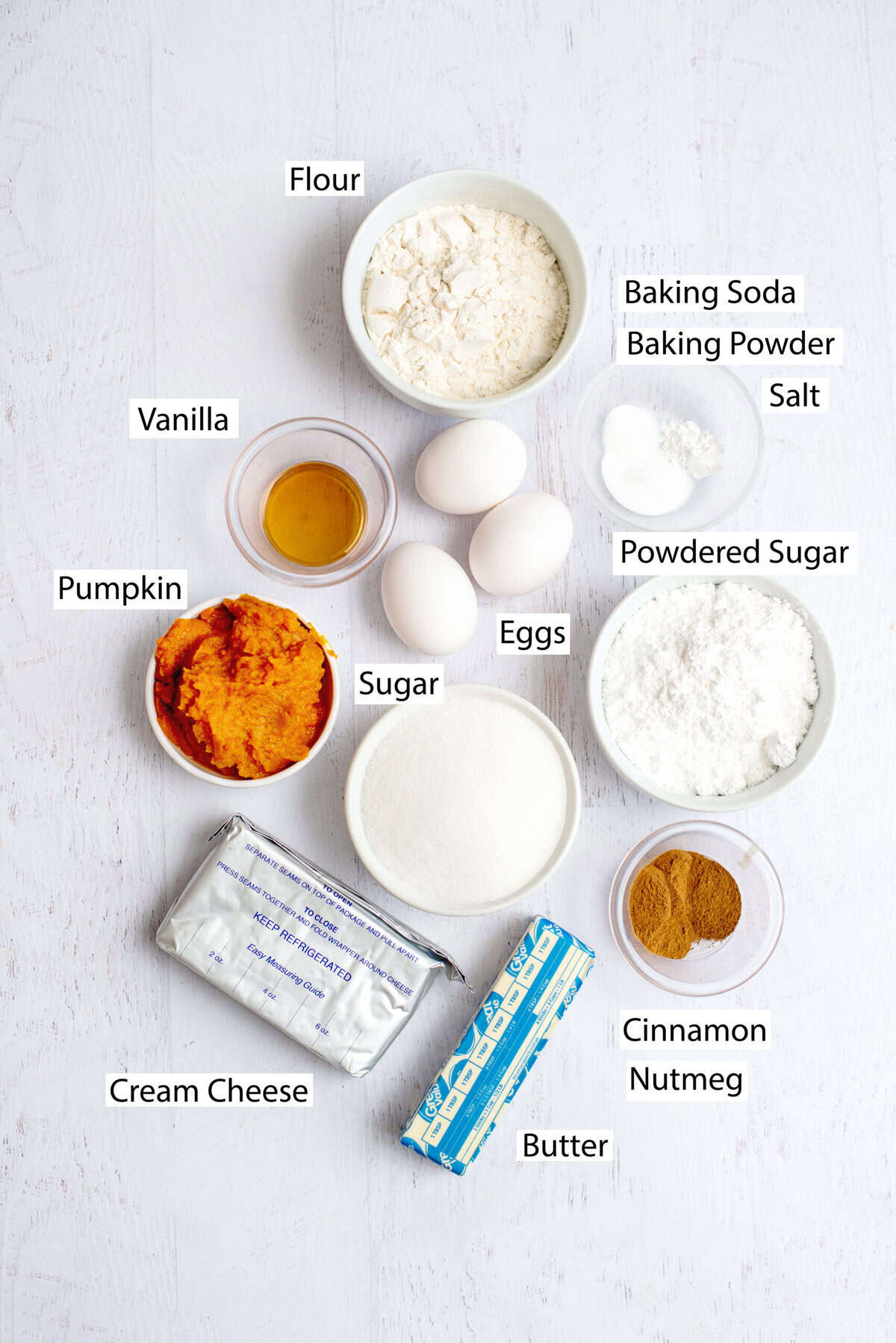 Ingredients for the pumpkin roll