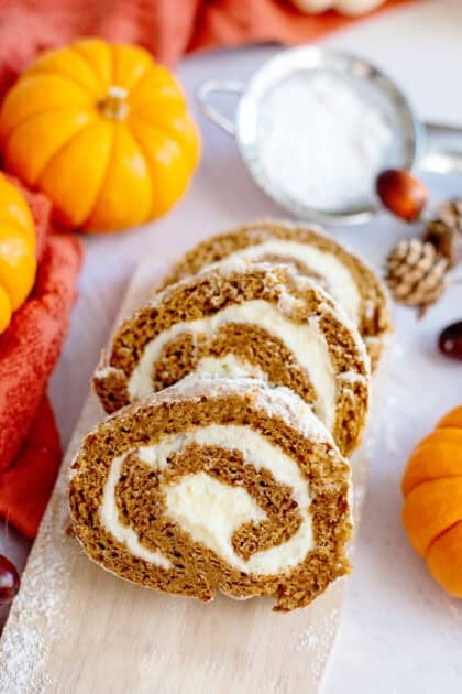 A sliced Pumpkin Roll