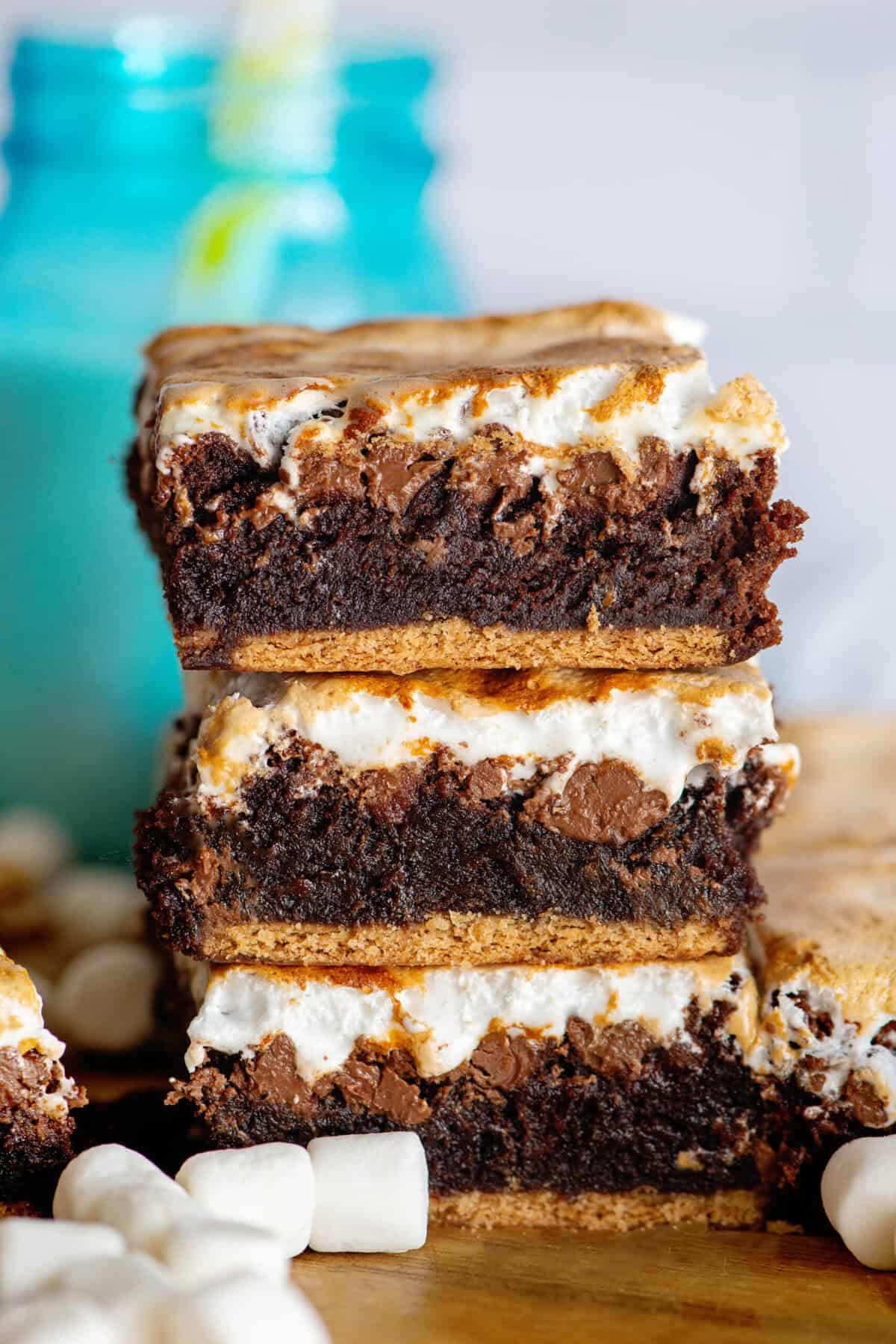 A stack of s'mores brownies