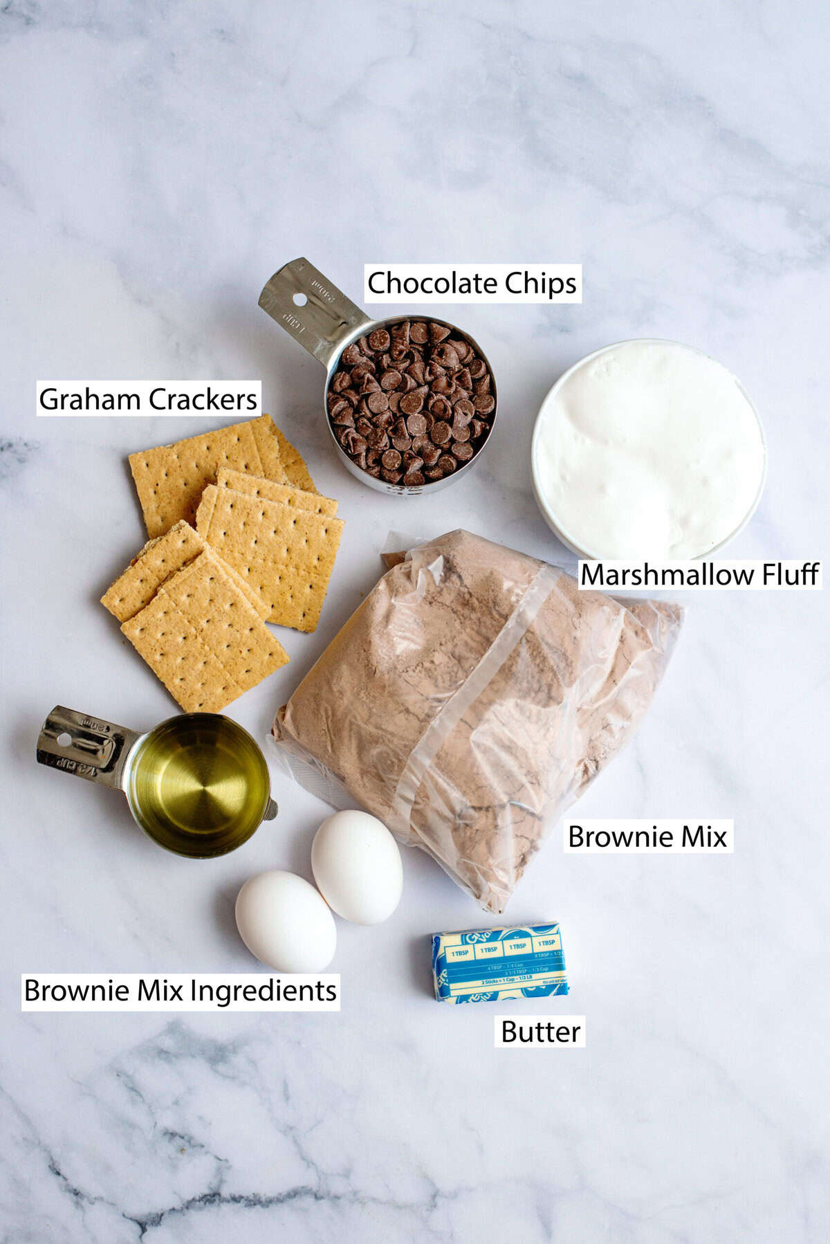 Ingredients for s'mores brownies