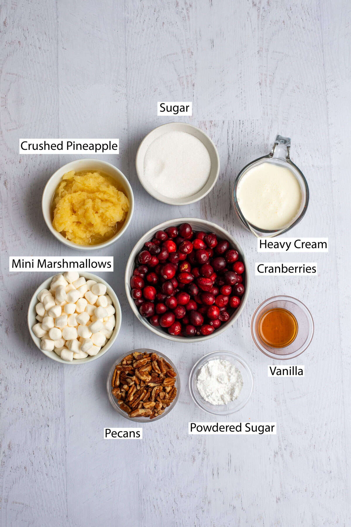 Ingredients for cranberry fluff salad
