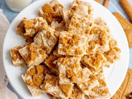 A plate of eggnog fudge slices