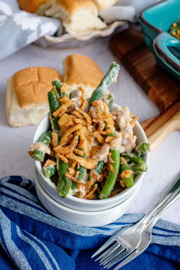 A serving of Green Bean Casserole
