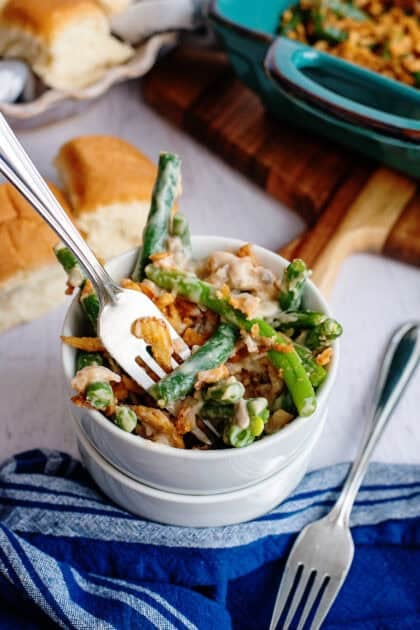 A small bowl of green bean casserole