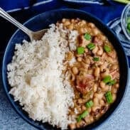 A bowl of white rice and Hoppin' John