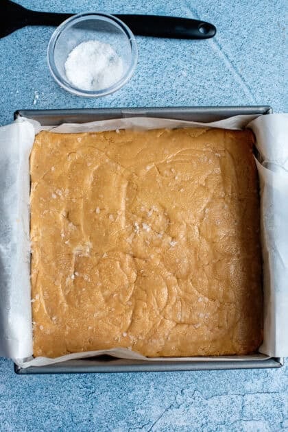 Peanut butter fudge mix in baking pan