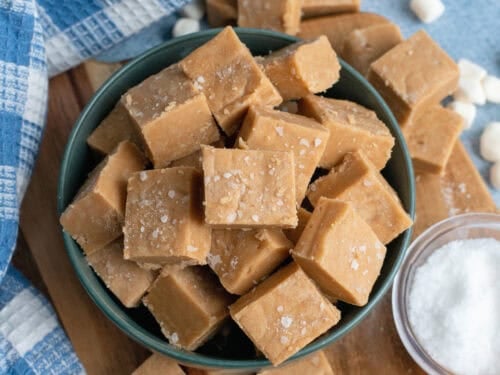 A bowl of peanut butter fudge squares