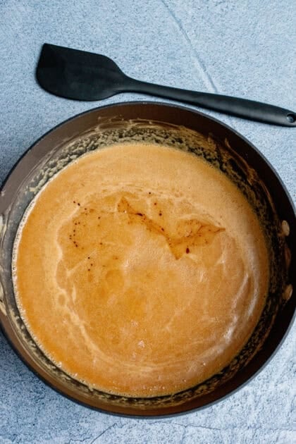 Butter and peanut butter fudge stirred together