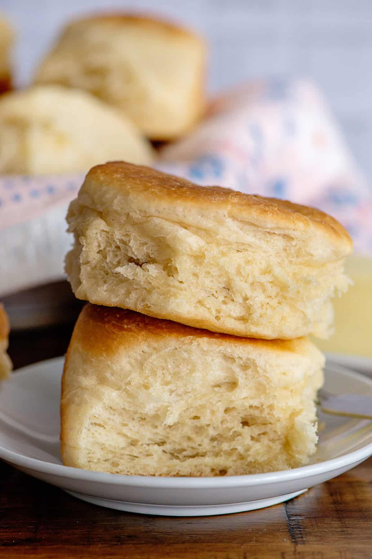 Double stack of homemade dinner rolls