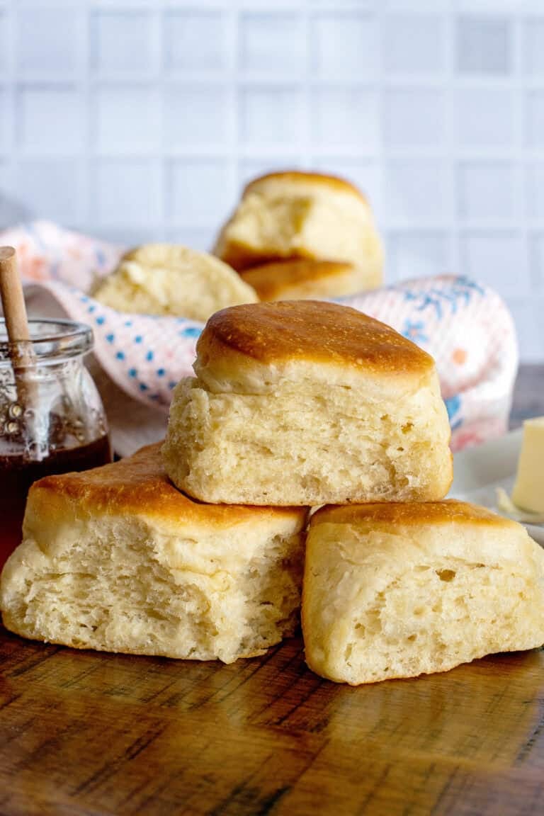 A stack of homemade dinner rolls
