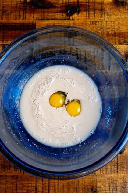 Eggs in a bowl of yeast