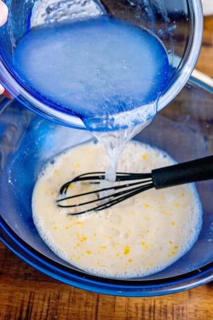 Whisking together the homemade dinner roll shortening and yeast mixture