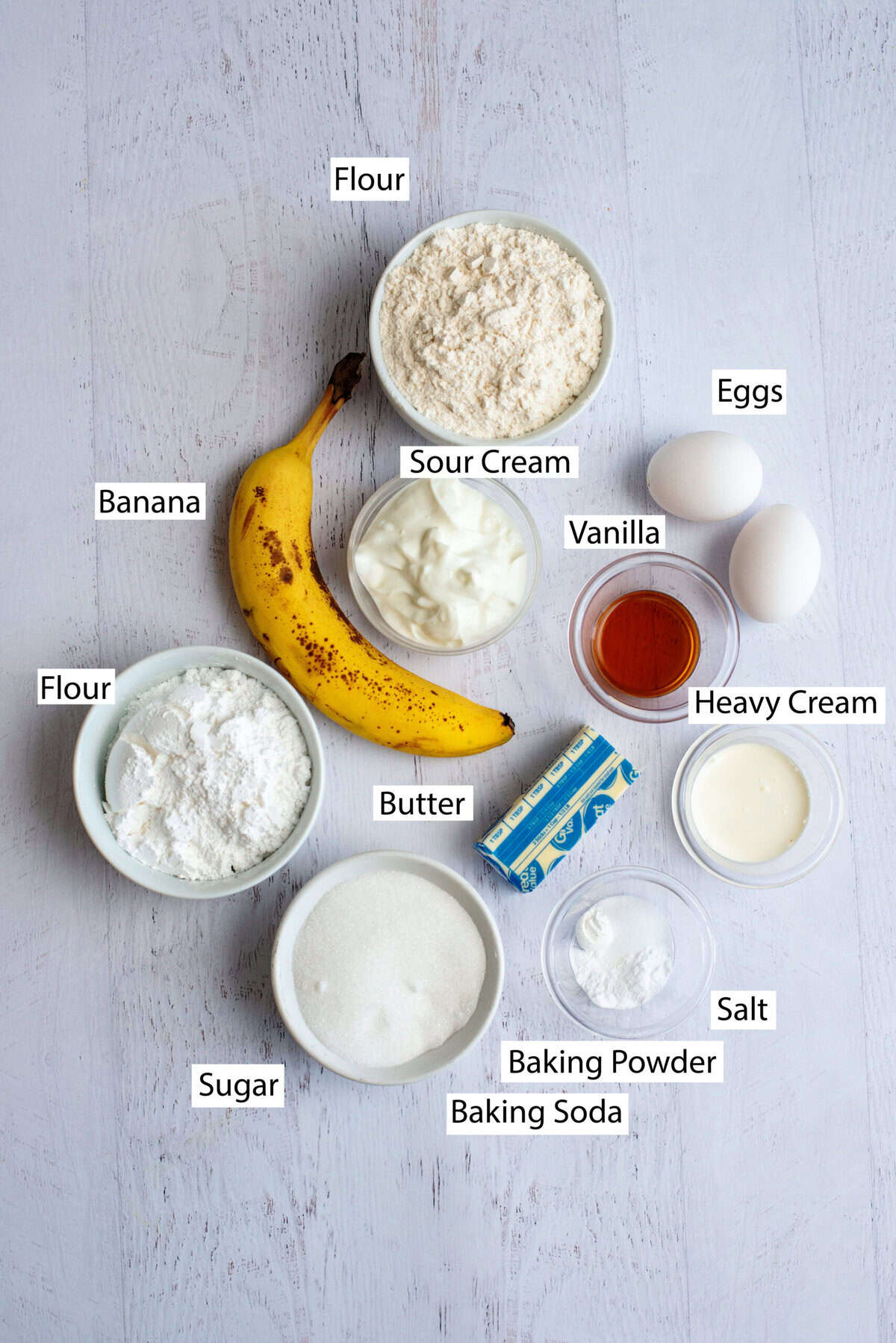 Ingredients for banana bread cake bars