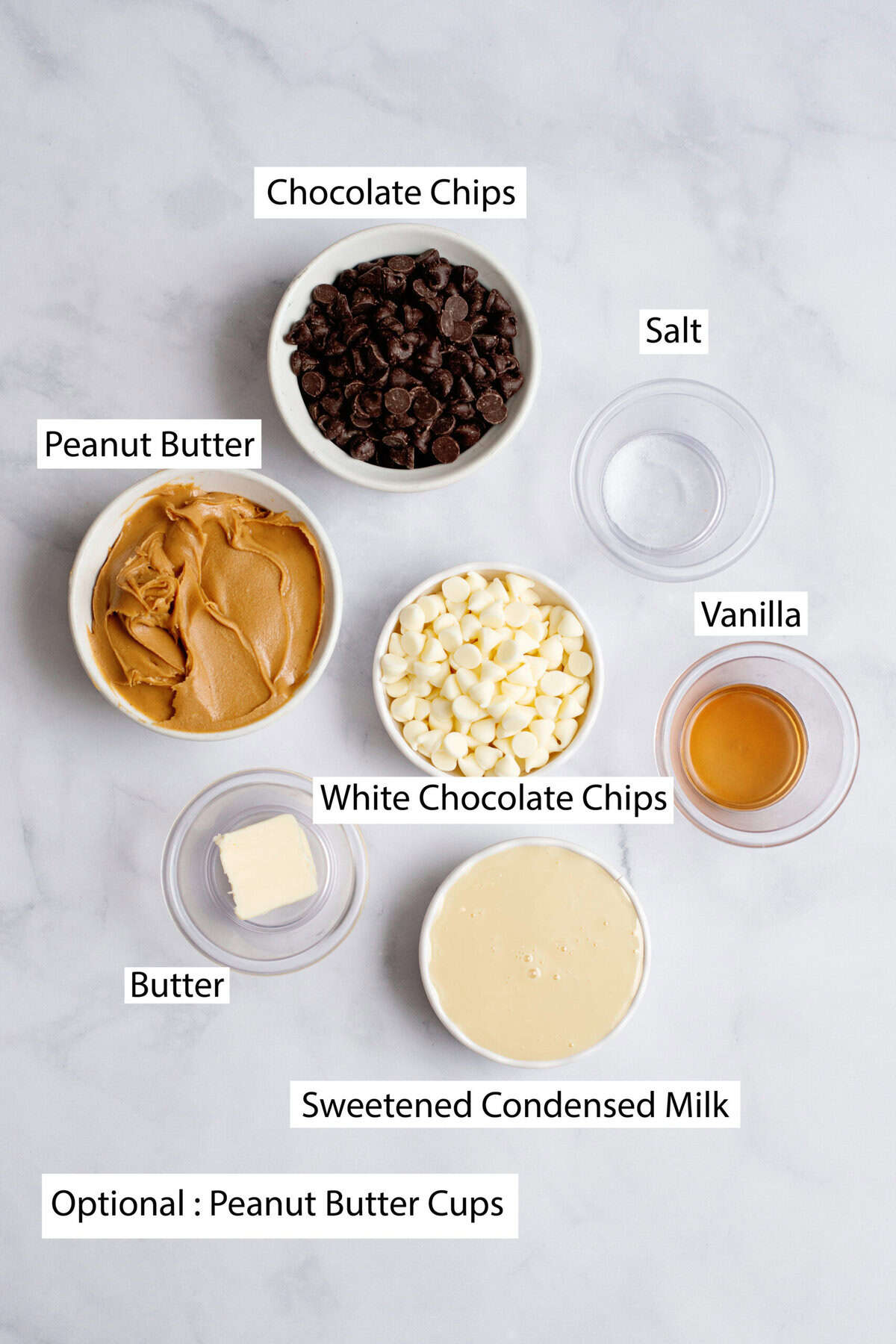 Ingredients for chocolate peanut butter fudge